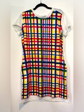 erez Rainbow Plaid T-Shirt Dress with Pockets Multicolor Size M
